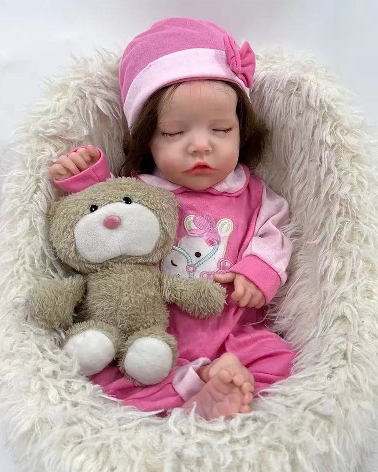 AISITE Full Silicone Baby Doll Girl - 18 Inch Realistic Reborn Baby Dolls  Silicone Full Body Newborn Sleeping Girl (Eyes Closed)