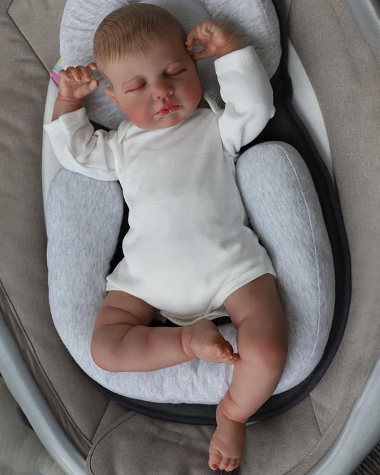 Allen - 20" Reborn Baby Dolls Serious Newborn Chubby Boy with Soft Cloth Body, Handmade Vinyl&Real Life Features