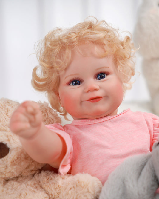 Riley - 20" Reborn Baby Dolls Lively Sweet Smile Newborn Girl with Curly Blonde Hair and Blue Eyes