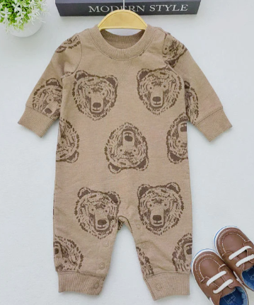 Dark Yellow Long Sleeve Jumpsuit with Tiger Pattern for 20“- 24“ Reborn Born Baby