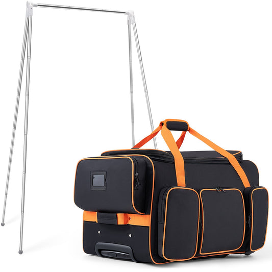 Dance Bag with Garment Rack, 23" Dance Costumes Rolling Garment Bags For Travel, Garment Duffle Bag For Dance Competition Travel Bag with Garment Rack (Black with Orange Trim)