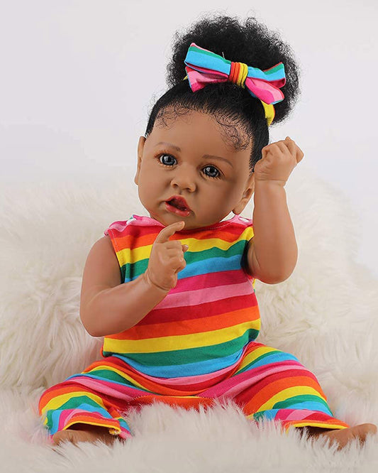 Blerung - 20" Reborn Baby Dolls Lifelike Soft Body African American Newborn Girl Best Birthday Gift Set