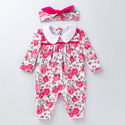 (Buy 1 get 1 at 50% off) Rose-patterned Long-sleeved Jumpsuit for 24" Reborn Baby Dolls