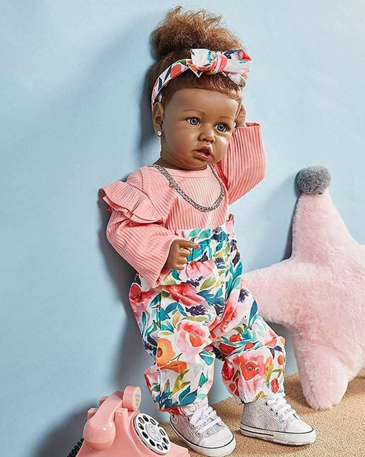 Finley - 20" Reborn Baby Dolls African American Newborn Black Girl with Lifelike Soft Body