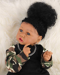 Presley - 20" Reborn Baby Dolls African American Newborn Black Girl with Washable Full Silicone Vinyl Body