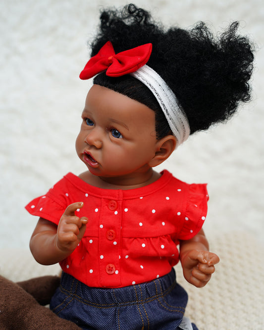 Contee - 20" Reborn Baby Dolls Black African American Newborn Girl with Hand-rooted Hair