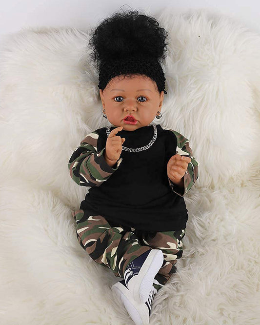 Presley - 20" Reborn Baby Dolls African American Newborn Black Girl with Washable Full Silicone Vinyl Body