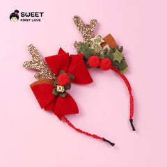 (Buy 1 get 1 at 50% off) Christmas Hair Accessories Children's Red Bow Elk Headband for Reborn Baby Dolls