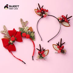 (Buy 1 get 1 at 50% off) Christmas Hair Accessories Children's Red Bow Elk Headband for Reborn Baby Dolls