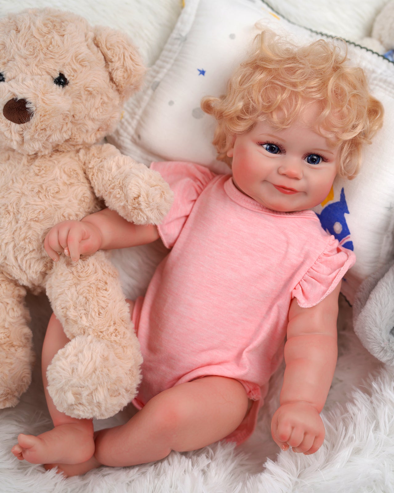 Riley - 20" Reborn Baby Dolls Lively Sweet Smile Newborn Girl With Curly Blonde Hair and Blue Eyes