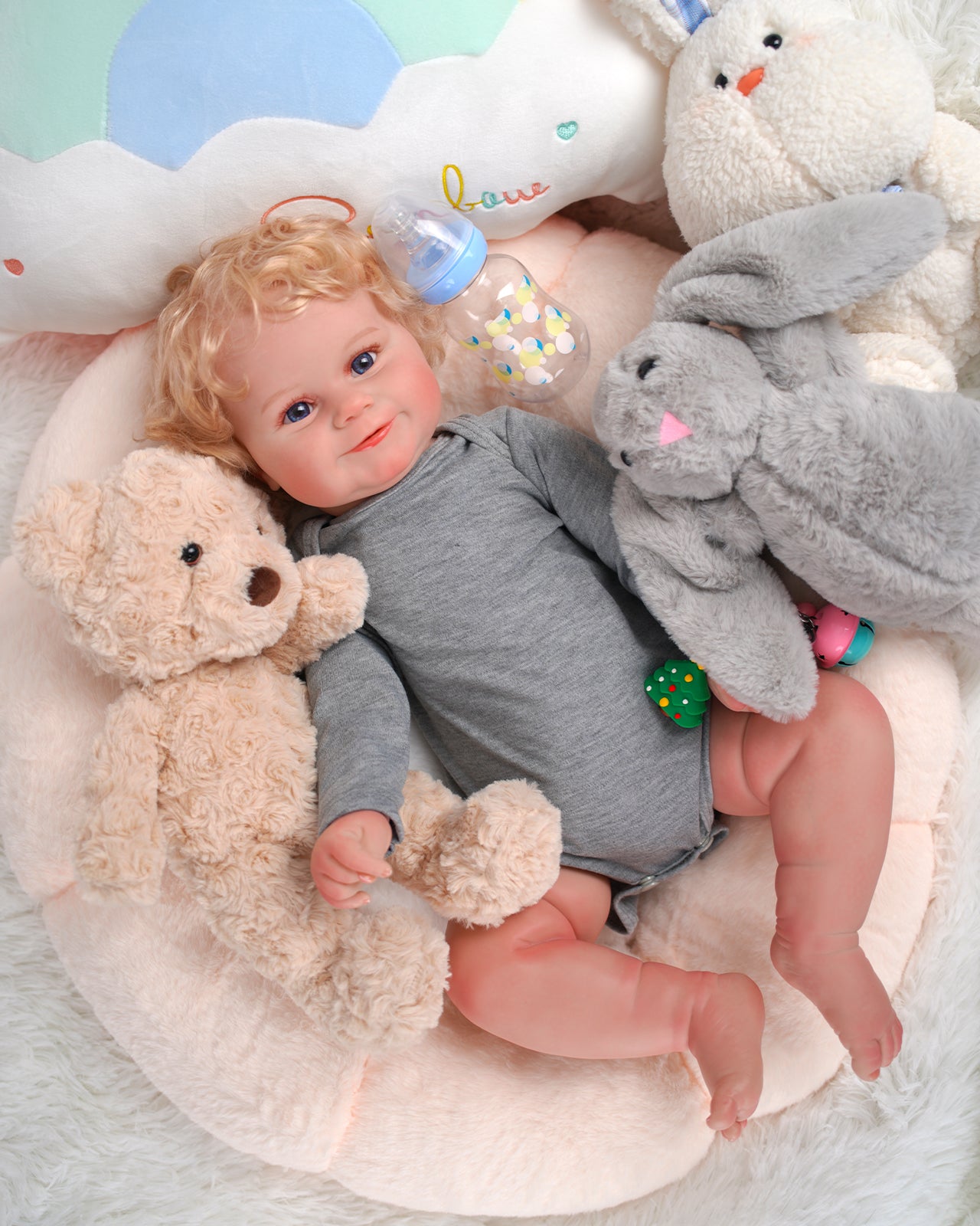 Riley - 24" Reborn Baby Dolls Lively Sweet Smile Newborn Girl with Curly Blonde Hair and Blue Eyes