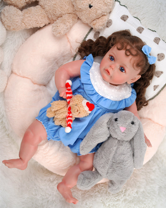 Serenity - 24" Reborn Baby Dolls Bright Big Blue Eyes Toddlers Girl with Long Curly Hair