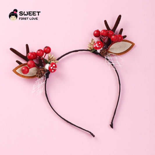 (Buy 1 get 1 at 50% off) Christmas Hair Accessories Children's Red Bow Elk Headband for Reborn Baby Dolls