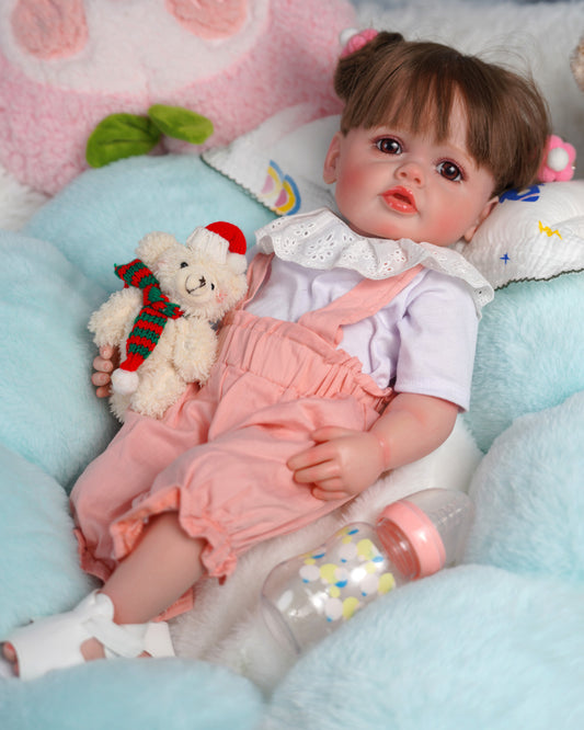 Isabella - 22" Reborn Baby Dolls Shining Big Eyes Toddlers Girl with Rosy Pouty Lips and Long Rooted Hair