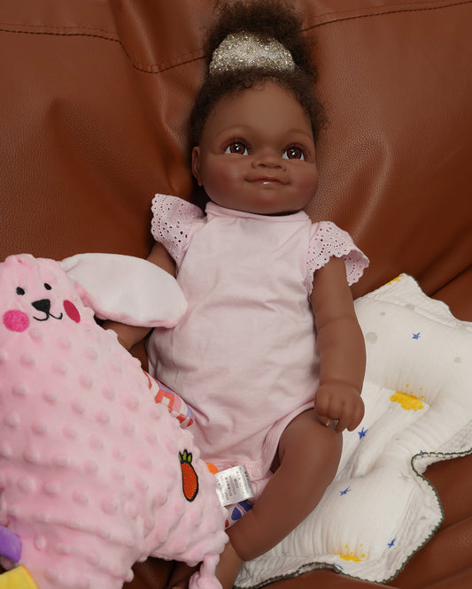 Avia - 20 Inch Realistic Lifelike Black Biracial Newborn Silicone Vinyl Baby Doll Soft African American Toddler Girl