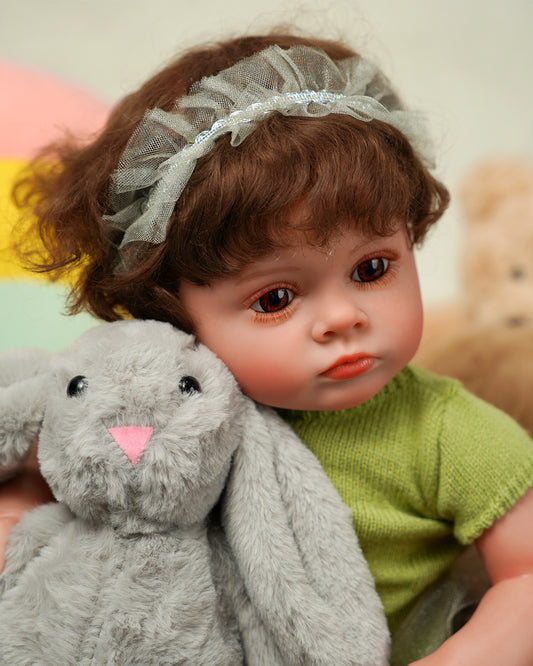 Daisy - 24" Reborn Baby Dolls Cute Chubby Toddlers Girl with Big Brown Eyes and Rooted Hair