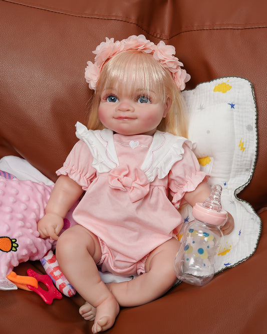 Kitty - 20" Reborn Baby Doll Finished Open Eyes Cute Realistic Dolls, Cloth Body, Premium Make-up, Handmade 3D Skin