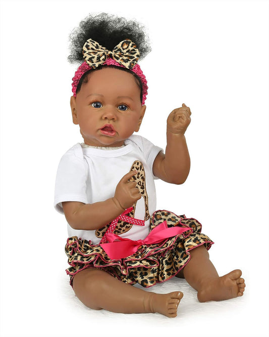 Saakia - 20" Reborn Baby Dolls Black African American Toddlers Girl with Rooted Afro-hair