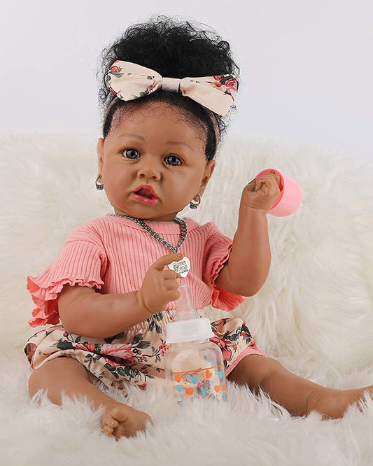 Vicky - 20" Reborn Baby Dolls Black African American Toddlers Girl with Chubby and Flexible Limbs