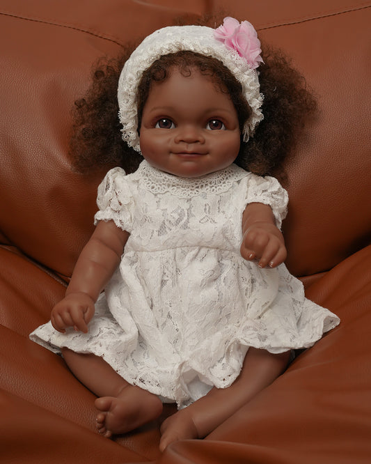 Lila - Reborn Baby Dolls Black - 20 Inch Lifelike Soft Body Realistic-Newborn Girl Taupe Eyes Caramel Skin Tone