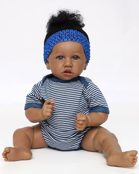 Blanche - 20" Reborn Baby Dolls Black African American Newborn Girl with Lifelike Soft Body Silicone Limbs