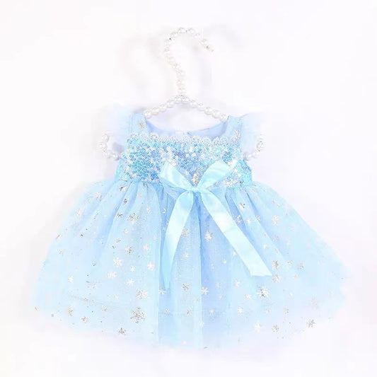 (Buy 1 get 1 at 50% off) VacosHeart 7Pcs Reborn Dolls Baby Clothes Girl for 17-22 Inch Dolls, Handmade Sequin Sparkly Blue Princess Gauze Dress Crown Outfit Clothing Shoes Makeup Accessories for Lifelike Newborn Toy Dolls