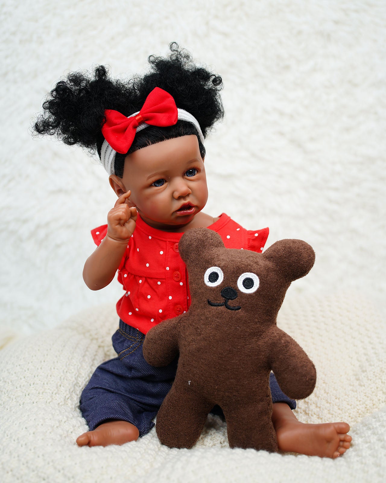 Contee - 20" Reborn Baby Dolls Black African American Newborn Girl with Hand-rooted Hair