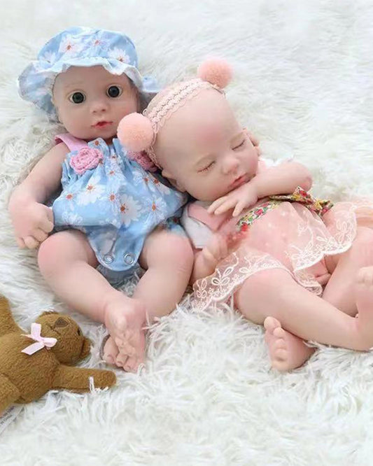 Viv - 13" Full Silicone Reborn Baby Dolls Cute Premature Twins with Washable Weighted Body