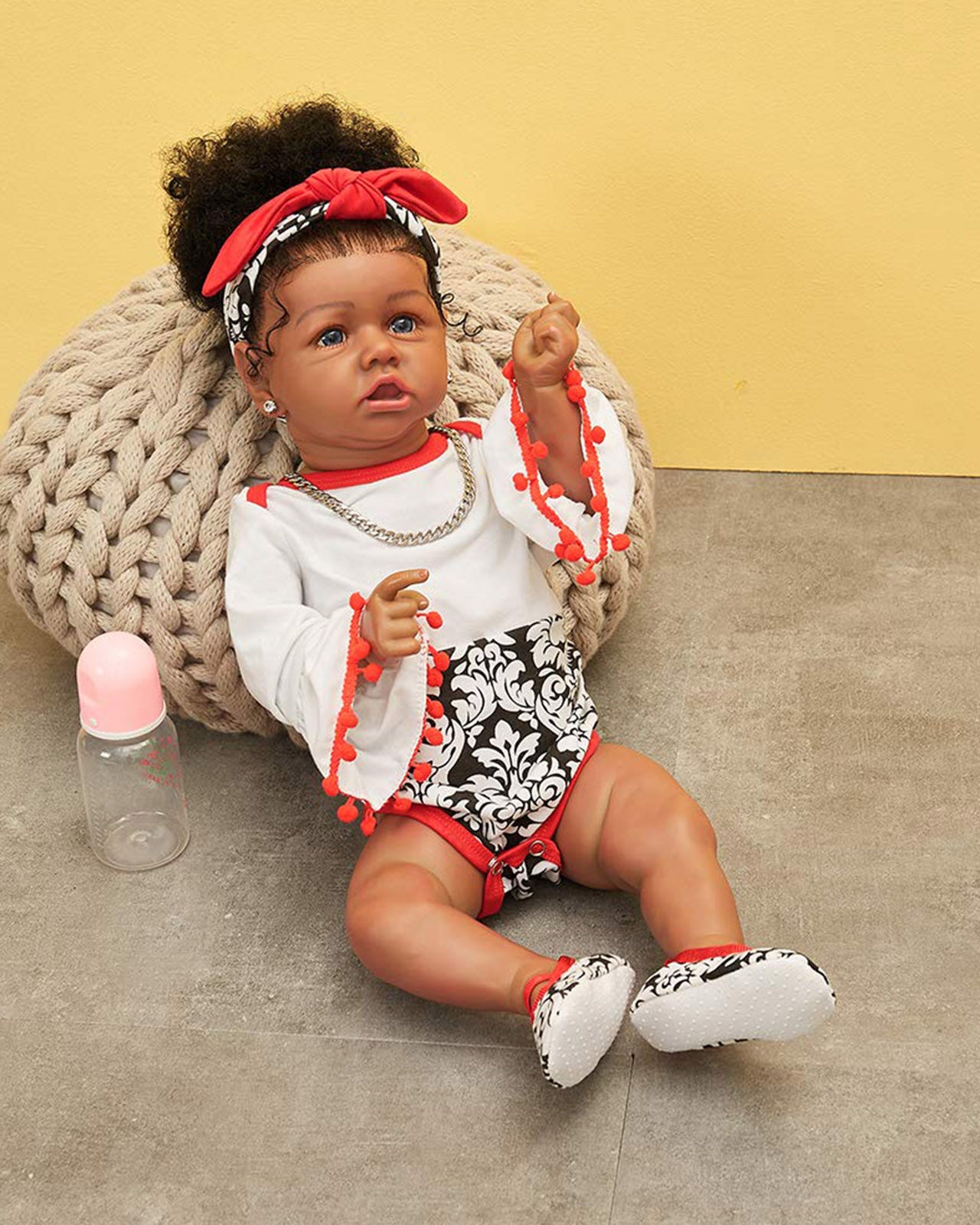 Sutton - 20" Reborn Baby Dolls Realistic African American Newborn Girl with Curly Long Hair