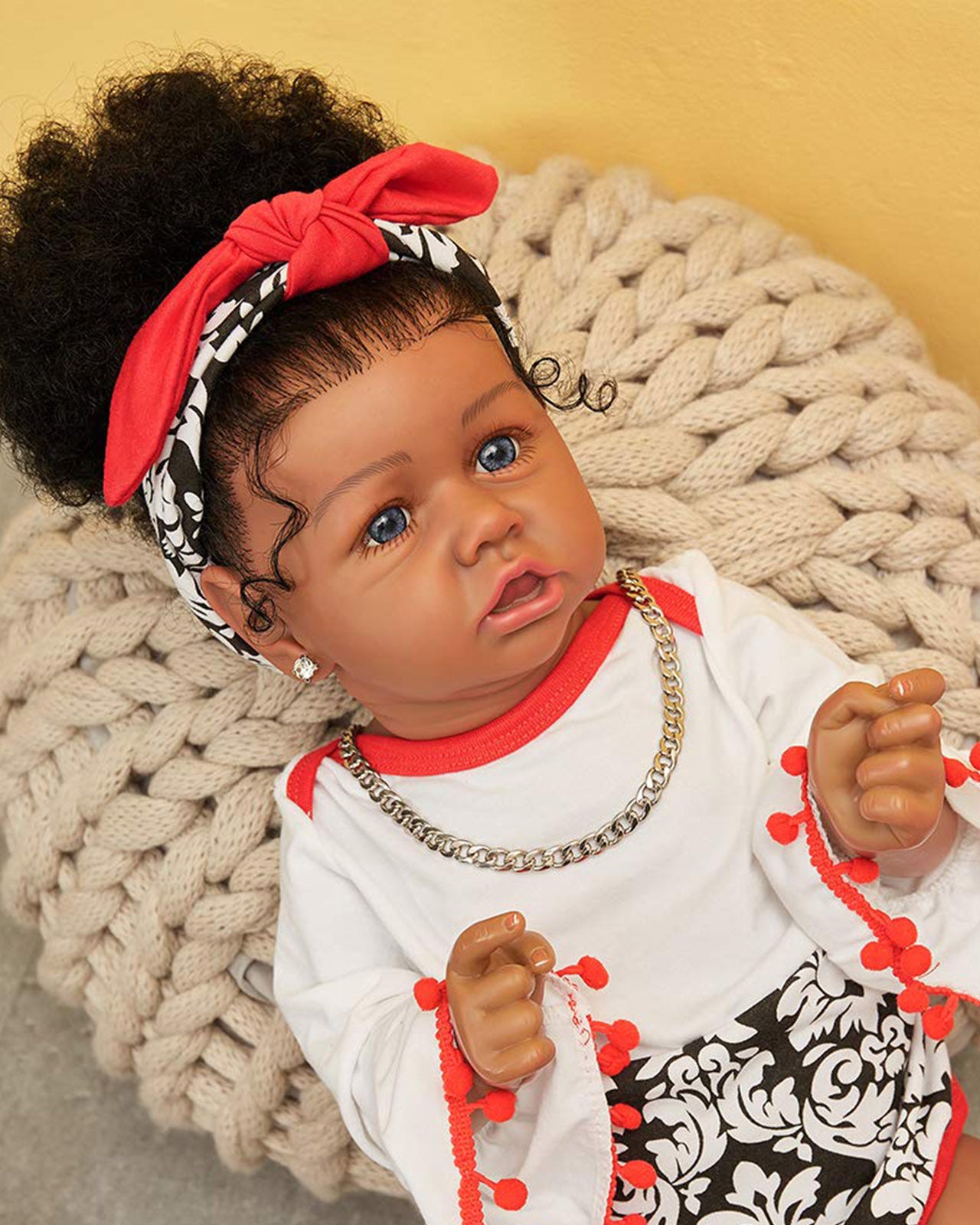 Sutton - 20" Reborn Baby Dolls Realistic African American Newborn Girl with Curly Long Hair