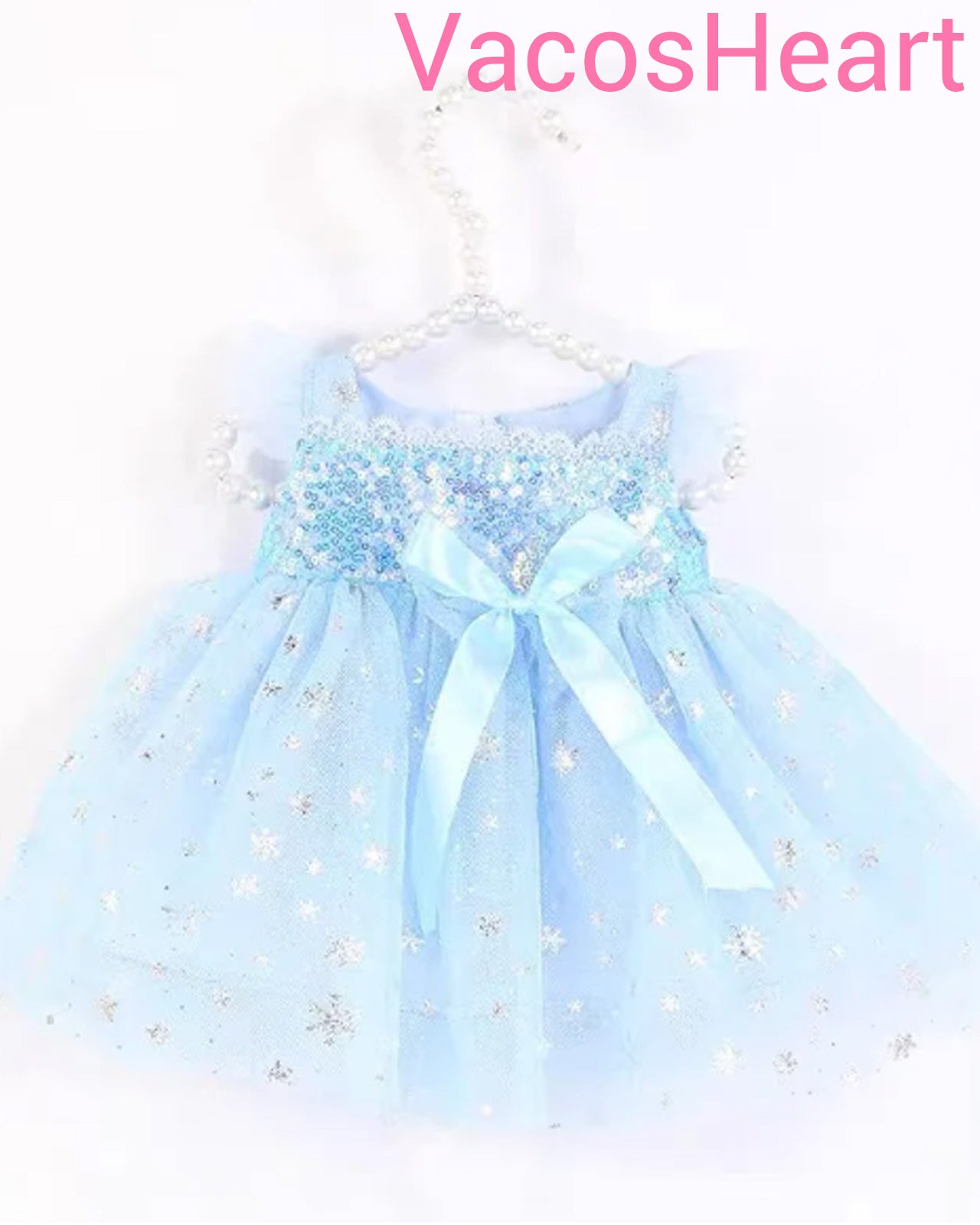VacosHeart 7Pcs Reborn Dolls Baby Clothes Girl for 17-22 Inch Dolls, Handmade Sequin Sparkly Blue Princess Gauze Dress Crown Outfit Clothing Shoes
