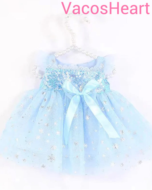 (Buy 1 get 1 at 50% off) VacosHeart 7Pcs Reborn Dolls Baby Clothes Girl for 17-22 Inch Dolls, Handmade Sequin Sparkly Blue Princess Gauze Dress Crown Outfit Clothing Shoes Makeup Accessories for Lifelike Newborn Toy Dolls