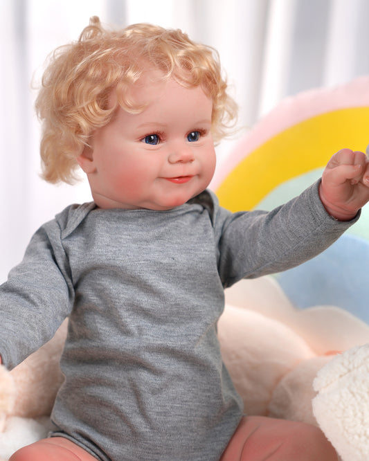 Riley - 24" Reborn Baby Dolls Lively Sweet Smile Newborn Girl with Curly Blonde Hair and Blue Eyes