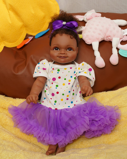 Zelotes - 20" Reborn Baby Dolls Black Girl With Soft Body African American Real Life Babies Girl That Look Lifelike Newborn Baby Open Eyes