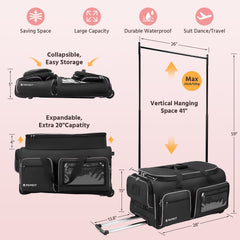 Dance Bag with Garment Rack, 28" Dance Costumes Rolling Garment Bags For Travel, Garment Duffle Bag For Dance Competition Travel Bag with Garment Rack (Black with Light Purple Trim)