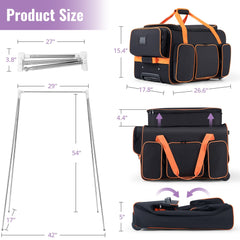 Dance Bag with Garment Rack, 23" Dance Costumes Rolling Garment Bags For Travel, Garment Duffle Bag For Dance Competition Travel Bag with Garment Rack (Black with Orange Trim)