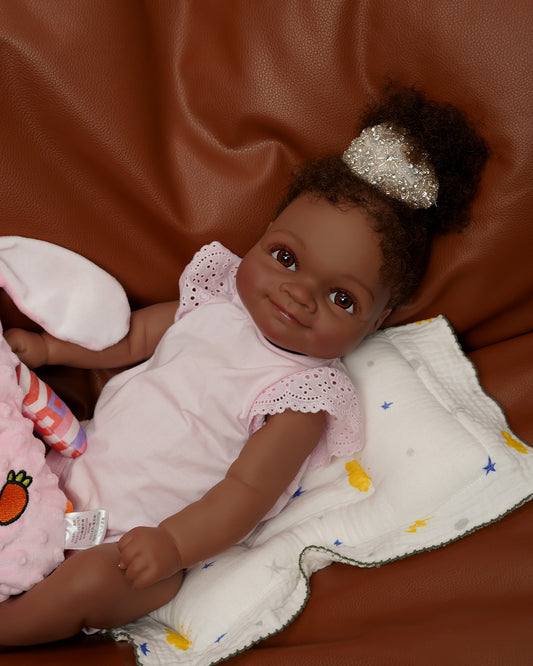 Avia - 20 Inch Realistic Lifelike Black Biracial Newborn Silicone Vinyl Baby Doll Soft African American Toddler Girl