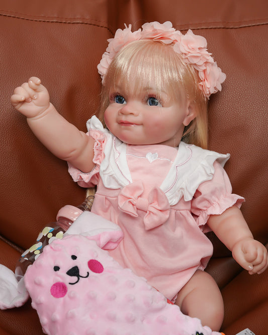 Kitty - 20" Reborn Baby Doll Finished Open Eyes Cute Realistic Dolls, Cloth Body, Premium Make-up, Handmade 3D Skin