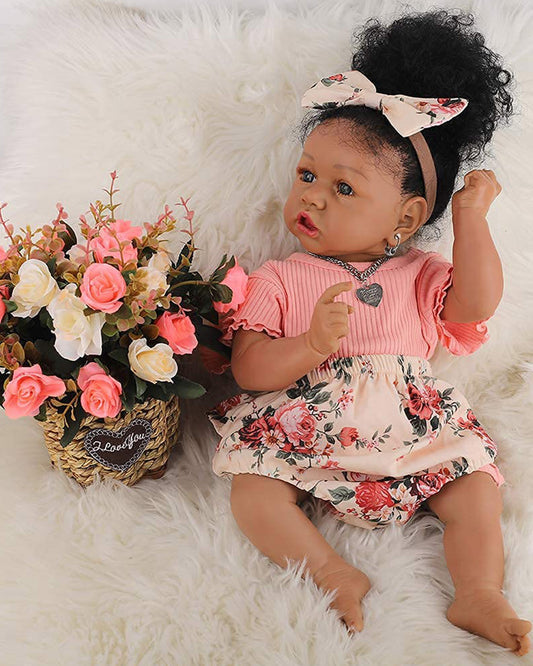 Vicky - 20" Reborn Baby Dolls Black African American Toddlers Girl with Chubby and Flexible Limbs