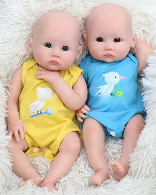 Mykel - 18" Full Silicone Reborn Baby Dolls Solid Platinum Liquid Newborn Twins with Extremely Flexible Body