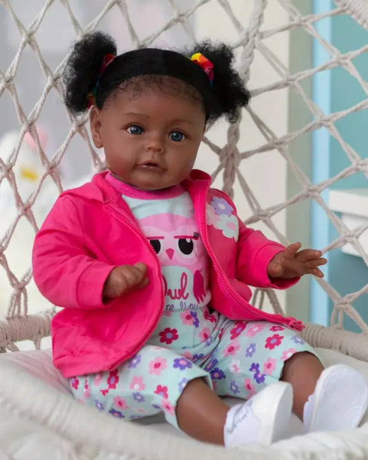 Gracia - 24" Dark Brown Reborn Toddler Doll with Soft Cloth Body and Rooted Hair