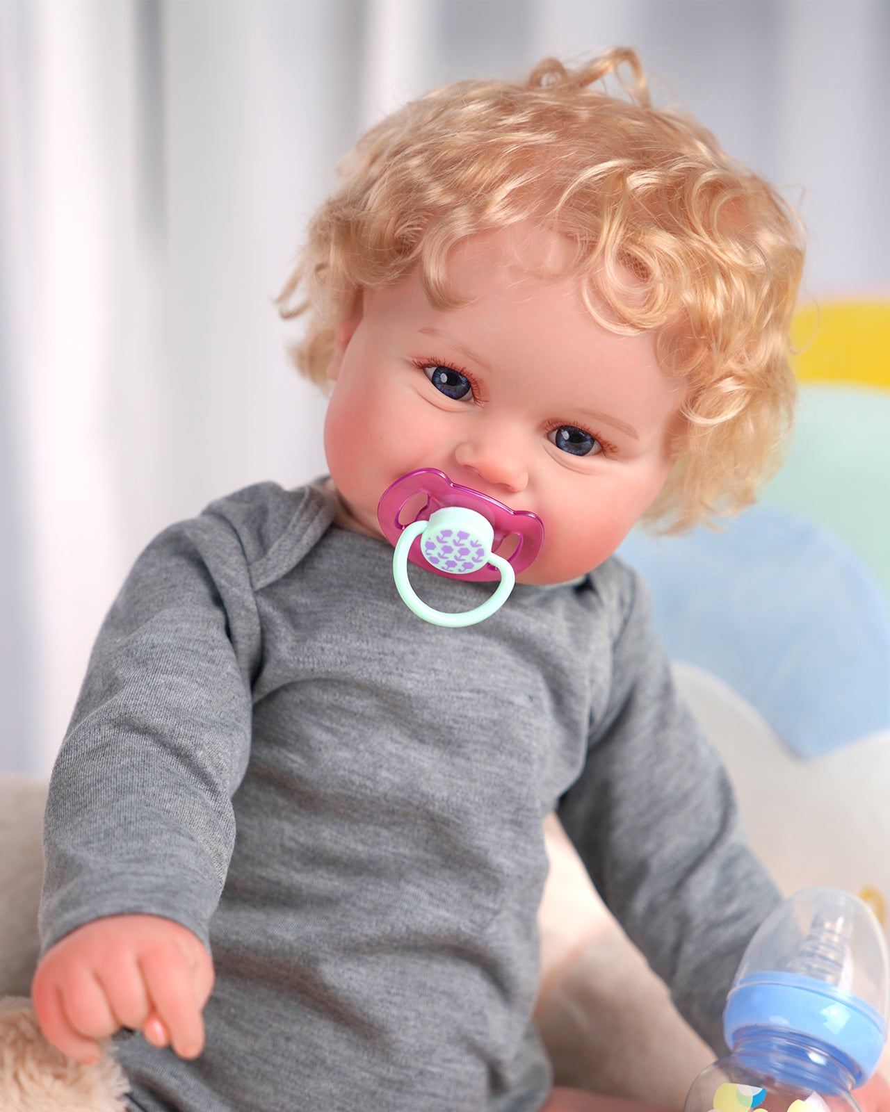 Riley - 24" Reborn Baby Dolls Lively Sweet Smile Newborn Girl With Curly Blonde Hair and Blue Eyes