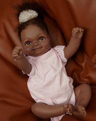 Avia - 20 Inch Realistic Lifelike Black Biracial Newborn Silicone Vinyl Baby Doll Soft African American Toddler Girl
