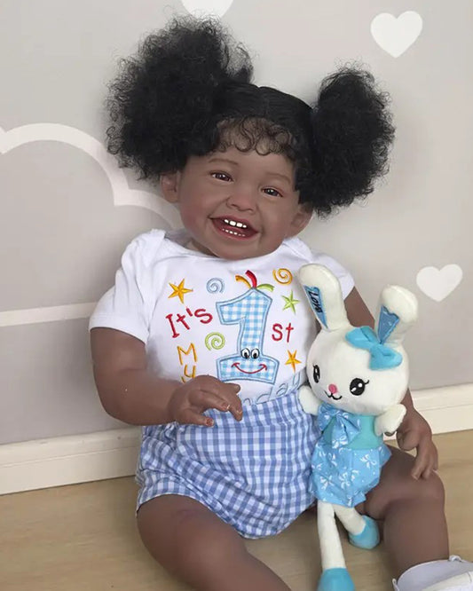 Micaela - 24" Reborn Baby Doll, Dark Brown Skin Girl Doll, Lifelike Soft Touch 3D Skin Doll, Gifts