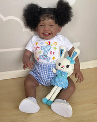 Micaela - 24" Reborn Baby Doll, Dark Brown Skin Girl Doll, Lifelike Soft Touch 3D Skin Doll, Gifts