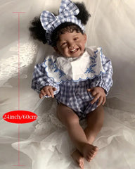 Nuria - 24" Reborn Baby Dolls Black, Newborn Baby Girl Doll, Realistic African American Reborn Dolls with Soft Cloth Body, Lifelike Baby Dolls That Look Real, Birthday Gift for Kids