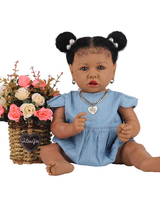 Nevaeh - 20" Reborn Baby Dolls Awake African American Newborn Girl with Real Lifelike Soft Weighted Body