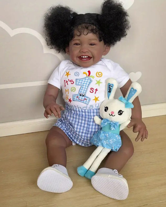 Micaela - 24" Reborn Baby Doll, Dark Brown Skin Girl Doll, Lifelike Soft Touch 3D Skin Doll, Gifts