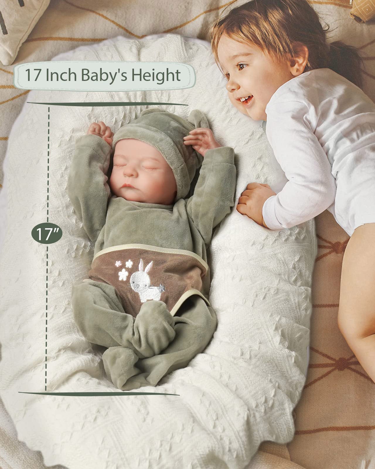 Ahern - 17" Reborn Baby Dolls Soft Body Realistic Newborn Boy with Cute Sleeping Face
