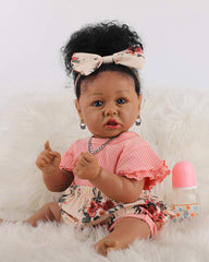 Vicky - 20" Reborn Baby Dolls Black African American Toddlers Girl with Chubby and Flexible Limbs